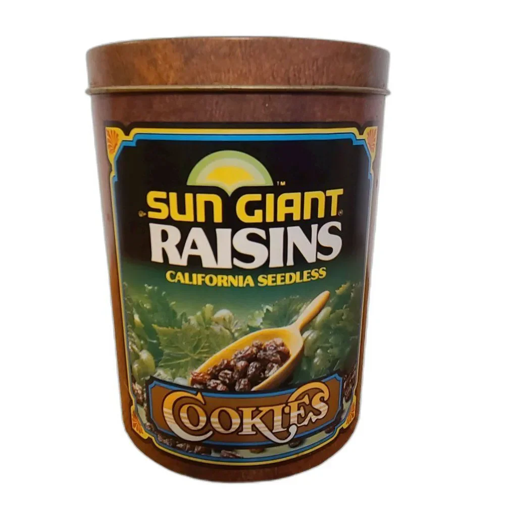 Retro Vintage Tin Sun Giant Raisins Advertising Cookie Tin Canister by Cheinco